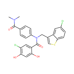 CN(C)C(=O)c1ccc(N(Cc2csc3ccc(Cl)cc23)C(=O)c2cc(Cl)c(O)cc2O)cc1 ZINC000653775789