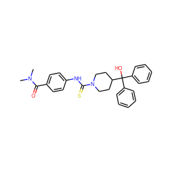 CN(C)C(=O)c1ccc(NC(=S)N2CCC(C(O)(c3ccccc3)c3ccccc3)CC2)cc1 ZINC000084757149