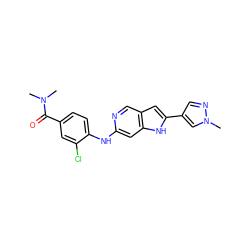 CN(C)C(=O)c1ccc(Nc2cc3[nH]c(-c4cnn(C)c4)cc3cn2)c(Cl)c1 ZINC000103250565