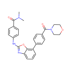 CN(C)C(=O)c1ccc(Nc2nc3cccc(-c4ccc(C(=O)N5CCOCC5)cc4)c3o2)cc1 ZINC000049037263