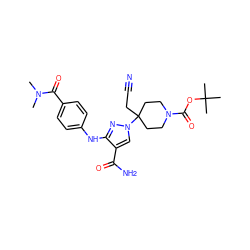 CN(C)C(=O)c1ccc(Nc2nn(C3(CC#N)CCN(C(=O)OC(C)(C)C)CC3)cc2C(N)=O)cc1 ZINC000222080761