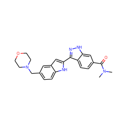 CN(C)C(=O)c1ccc2c(-c3cc4cc(CN5CCOCC5)ccc4[nH]3)n[nH]c2c1 ZINC000014949238