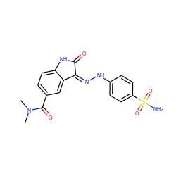 CN(C)C(=O)c1ccc2c(c1)/C(=N/Nc1ccc(S(N)(=O)=O)cc1)C(=O)N2 ZINC000013470460