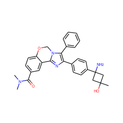 CN(C)C(=O)c1ccc2c(c1)-c1nc(-c3ccc(C4(N)CC(C)(O)C4)cc3)c(-c3ccccc3)n1CO2 ZINC000169703905