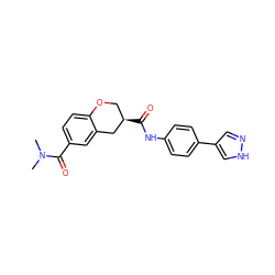 CN(C)C(=O)c1ccc2c(c1)C[C@H](C(=O)Nc1ccc(-c3cn[nH]c3)cc1)CO2 ZINC000040919293