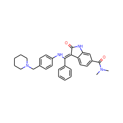 CN(C)C(=O)c1ccc2c(c1)NC(=O)/C2=C(\Nc1ccc(CN2CCCCC2)cc1)c1ccccc1 ZINC000101234824