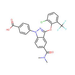 CN(C)C(=O)c1ccc2c(c1)c(Oc1c(Cl)cccc1C(F)(F)F)nn2-c1ccc(C(=O)O)cc1 ZINC000584905118