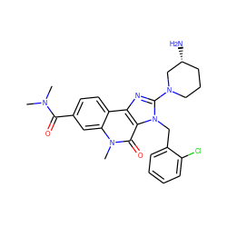 CN(C)C(=O)c1ccc2c3nc(N4CCC[C@@H](N)C4)n(Cc4ccccc4Cl)c3c(=O)n(C)c2c1 ZINC000095560466