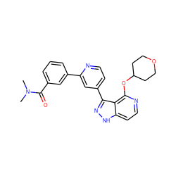 CN(C)C(=O)c1cccc(-c2cc(-c3n[nH]c4ccnc(OC5CCOCC5)c34)ccn2)c1 ZINC000114773175