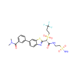 CN(C)C(=O)c1cccc(-c2ccc3nc([C@@H](C(=O)NCCS(N)(=O)=O)S(=O)(=O)CCC(F)(F)F)sc3c2)c1 ZINC000145526755