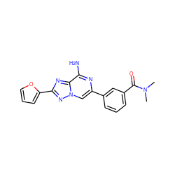 CN(C)C(=O)c1cccc(-c2cn3nc(-c4ccco4)nc3c(N)n2)c1 ZINC000028526112