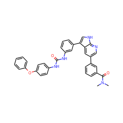 CN(C)C(=O)c1cccc(-c2cnc3[nH]cc(-c4cccc(NC(=O)Nc5ccc(Oc6ccccc6)cc5)c4)c3c2)c1 ZINC000043024130