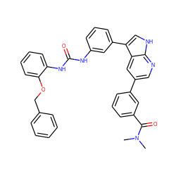 CN(C)C(=O)c1cccc(-c2cnc3[nH]cc(-c4cccc(NC(=O)Nc5ccccc5OCc5ccccc5)c4)c3c2)c1 ZINC000042920188