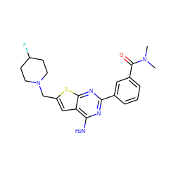 CN(C)C(=O)c1cccc(-c2nc(N)c3cc(CN4CCC(F)CC4)sc3n2)c1 ZINC000169321259