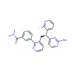 CN(C)C(=O)c1cccc(-c2ncccc2C[C@H](c2ccnc(N)n2)c2cccnc2F)c1 ZINC001772579443