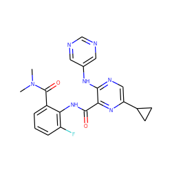 CN(C)C(=O)c1cccc(F)c1NC(=O)c1nc(C2CC2)cnc1Nc1cncnc1 ZINC000169701913