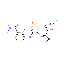 CN(C)C(=O)c1cccc(NC2=NS(=O)(=O)N=C2N[C@@H](c2ccc(Cl)o2)C(C)(C)C)c1O ZINC000029037912