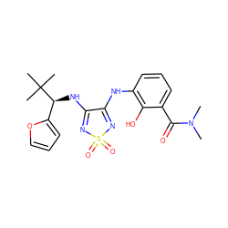 CN(C)C(=O)c1cccc(NC2=NS(=O)(=O)N=C2N[C@@H](c2ccco2)C(C)(C)C)c1O ZINC000029037907