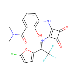 CN(C)C(=O)c1cccc(Nc2c(N[C@@H](c3ccc(Cl)o3)C(F)(F)F)c(=O)c2=O)c1O ZINC000101176922