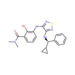 CN(C)C(=O)c1cccc(Nc2nsnc2N[C@@H](c2ccccc2)C2CC2)c1O ZINC000040873036