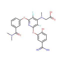 CN(C)C(=O)c1cccc(Oc2nc(Oc3cc(C(=N)N)ccc3O)c(F)c(N(C)CC(=O)O)c2F)c1 ZINC000013781064