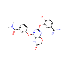 CN(C)C(=O)c1cccc(Oc2nc(Oc3cc(C(=N)N)ccc3O)nc3c2NC(=O)CO3)c1 ZINC000026288292