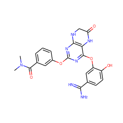 CN(C)C(=O)c1cccc(Oc2nc3c(c(Oc4cc(C(=N)N)ccc4O)n2)NC(=O)CN3)c1 ZINC000001545942