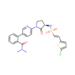 CN(C)C(=O)c1ccccc1-c1ccc(N2CC[C@@H](NS(=O)(=O)/C=C/c3ccc(Cl)s3)C2=O)nc1 ZINC000028979644