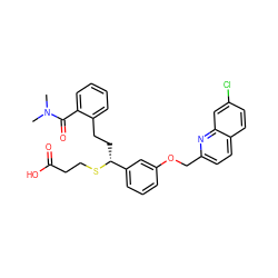 CN(C)C(=O)c1ccccc1CC[C@@H](SCCC(=O)O)c1cccc(OCc2ccc3ccc(Cl)cc3n2)c1 ZINC000003924480