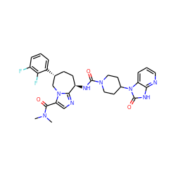 CN(C)C(=O)c1cnc2n1C[C@H](c1cccc(F)c1F)CC[C@H]2NC(=O)N1CCC(n2c(=O)[nH]c3ncccc32)CC1 ZINC000071420787