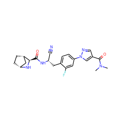 CN(C)C(=O)c1cnn(-c2ccc(C[C@@H](C#N)NC(=O)[C@H]3N[C@@H]4CC[C@H]3C4)c(F)c2)c1 ZINC000219324397