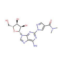 CN(C)C(=O)c1cnn(-c2nc(N)c3ncn([C@@H]4O[C@H](CO)[C@@H](O)[C@H]4O)c3n2)c1 ZINC000013818945