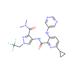 CN(C)C(=O)c1nn(CC(F)(F)F)cc1NC(=O)c1nc(C2CC2)ccc1Nc1cncnc1 ZINC000169701657