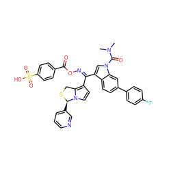 CN(C)C(=O)n1cc(/C(=N/OC(=O)c2ccc(S(=O)(=O)O)cc2)c2ccn3c2CS[C@@H]3c2cccnc2)c2ccc(-c3ccc(F)cc3)cc21 ZINC000049707420