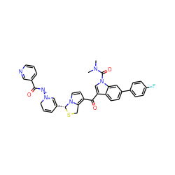 CN(C)C(=O)n1cc(C(=O)c2ccn3c2CS[C@@H]3C2=C/[N+](=N/C(=O)c3cccnc3)CC=C2)c2ccc(-c3ccc(F)cc3)cc21 ZINC000026738059