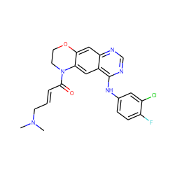 CN(C)C/C=C/C(=O)N1CCOc2cc3ncnc(Nc4ccc(F)c(Cl)c4)c3cc21 ZINC000096285842