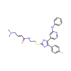 CN(C)C/C=C/C(=O)NCCSc1nc(-c2ccc(F)cc2)c(-c2ccnc(Nc3ccccc3)c2)[nH]1 ZINC001772640570