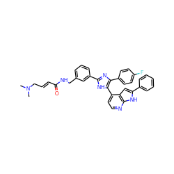 CN(C)C/C=C/C(=O)NCc1cccc(-c2nc(-c3ccc(F)cc3)c(-c3ccnc4[nH]c(-c5ccccc5)cc34)[nH]2)c1 ZINC001772631671