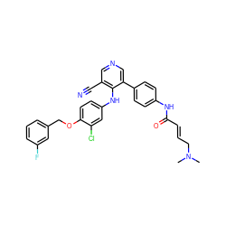 CN(C)C/C=C/C(=O)Nc1ccc(-c2cncc(C#N)c2Nc2ccc(OCc3cccc(F)c3)c(Cl)c2)cc1 ZINC000096928297