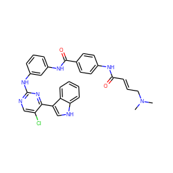 CN(C)C/C=C/C(=O)Nc1ccc(C(=O)Nc2cccc(Nc3ncc(Cl)c(-c4c[nH]c5ccccc45)n3)c2)cc1 ZINC000149984972