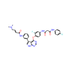 CN(C)C/C=C/C(=O)Nc1cccc(-c2c[nH]c3ncnc(Oc4ccc(NC(=O)CC(=O)Nc5ccc(F)cc5)cc4F)c23)c1 ZINC000064664386