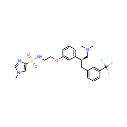 CN(C)C[C@@H](Cc1cccc(C(F)(F)F)c1)c1cccc(OCCNS(=O)(=O)c2cn(C)cn2)c1 ZINC000114735691