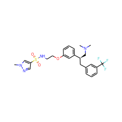 CN(C)C[C@@H](Cc1cccc(C(F)(F)F)c1)c1cccc(OCCNS(=O)(=O)c2cnn(C)c2)c1 ZINC000114259372