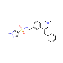 CN(C)C[C@@H](Cc1ccccc1)c1cccc(CNS(=O)(=O)c2cnn(C)c2)c1 ZINC000114247693