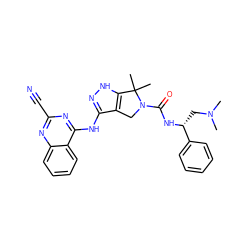 CN(C)C[C@@H](NC(=O)N1Cc2c(Nc3nc(C#N)nc4ccccc34)n[nH]c2C1(C)C)c1ccccc1 ZINC000115987483