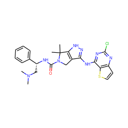CN(C)C[C@@H](NC(=O)N1Cc2c(Nc3nc(Cl)nc4ccsc34)n[nH]c2C1(C)C)c1ccccc1 ZINC000035923188