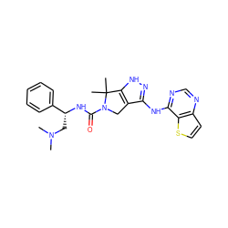 CN(C)C[C@@H](NC(=O)N1Cc2c(Nc3ncnc4ccsc34)n[nH]c2C1(C)C)c1ccccc1 ZINC000035880531