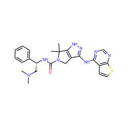 CN(C)C[C@@H](NC(=O)N1Cc2c(Nc3ncnc4sccc34)n[nH]c2C1(C)C)c1ccccc1 ZINC000115987644