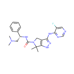 CN(C)C[C@@H](NC(=O)N1Cc2c(Nc3ncncc3F)n[nH]c2C1(C)C)c1ccccc1 ZINC000117594477