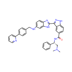 CN(C)C[C@@H](NC(=O)c1ccc2[nH]nc(-c3nc4ccc(NCc5ccc(-c6ccccn6)cc5)cc4[nH]3)c2c1)c1ccccc1 ZINC000084669606